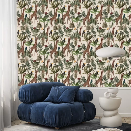 Behang Vintage wilde dieren in de jungle