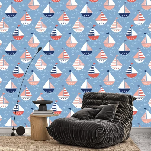 Behang Cartoon zeilboten
