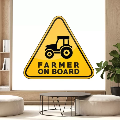 Sticker Farmer on board yellow car window warning sign