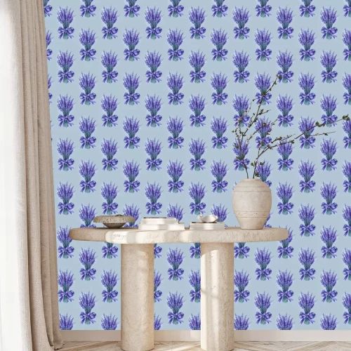 Behang Lavender flowers purple watercolor seamless pattern. Beautiful violet lavender retro background. Elegant fabric on light background Surface pattern design.