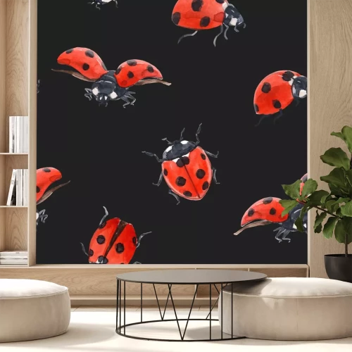 Sticker Aquarel lieveheersbeestjes op zwarte achtergrond