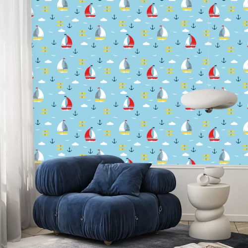 Behang seamless pattern with cartoon boats