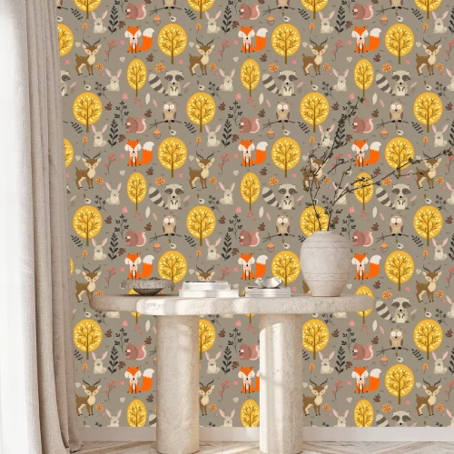 Behang Woodland animal seamless background illustration