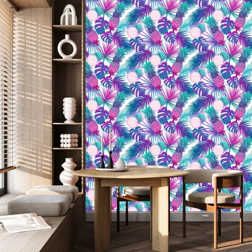 Behang Ananas tussen tropische bladeren