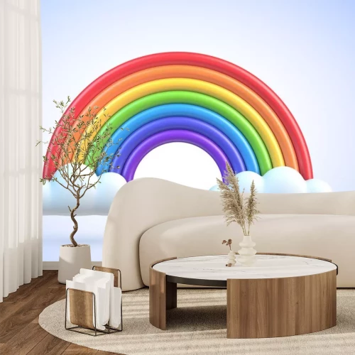 Sticker Abstracte 3D regenboog met wolken