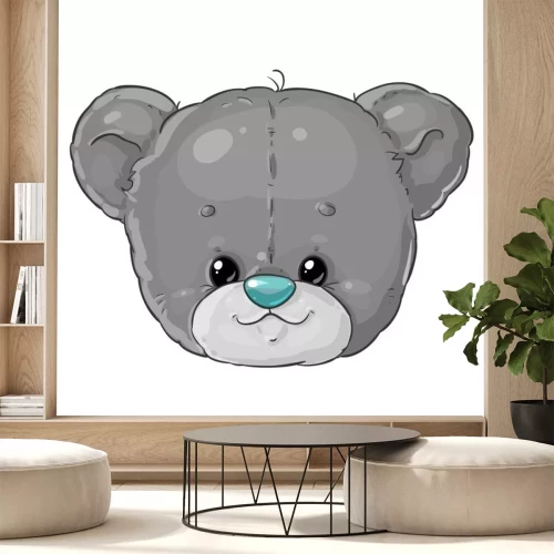Sticker Teddy bear boy grey head. Cute children's character.