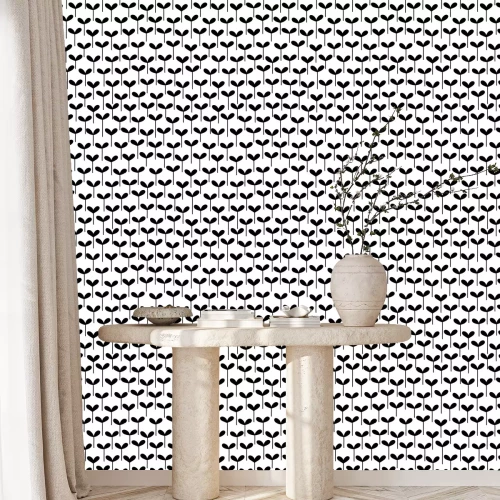 Behang Green and white fresh spring leafs, growing grass sprouts, seamless pattern, vector