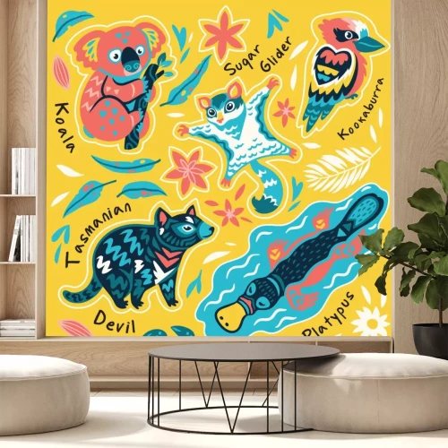 Sticker Set of decorative australian animals stickers, badges, icons, patches, design elements. Vector illustration