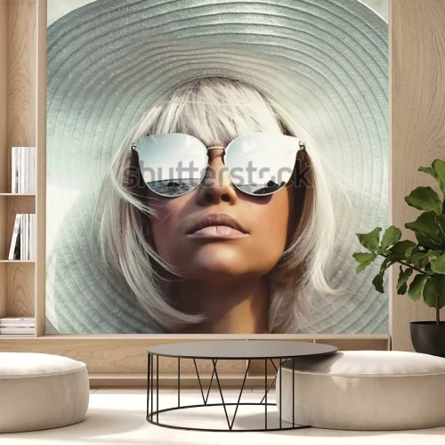 Fotobehang Jonge vrouw met hoed en zonnebril