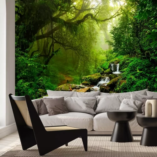 Fotobehang Tropisch regenwoudlandschap met waterval