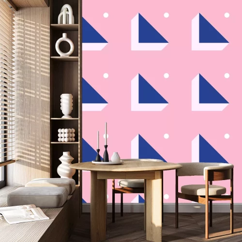 Behang Vector Geometric Background in Material Design style. Universal Simple Minimalistic Colorful Pattern based on Grid and keyline shapes. Artwork for Business Web Presentation Cover Fabric. Indigo Pink