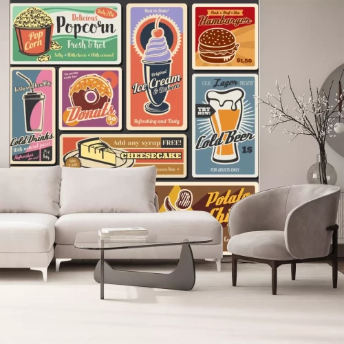 Sticker Fast food burgers, hot dogs, desserts retro menu