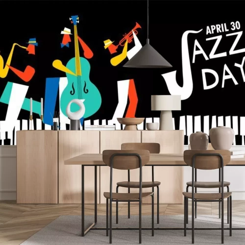 Sticker International Jazz day poster of live music band