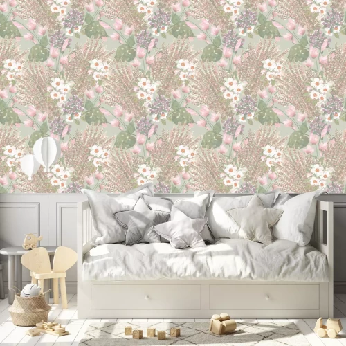 Behang Helder bloemenpatroon