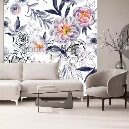 Sticker Geschilderde en getekende bloemen