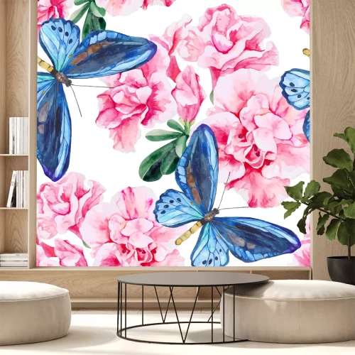 Sticker Geschilderde bloemen en vlinders