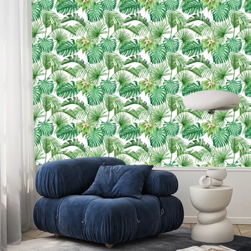 Behang Handgeschilderde palmbladeren