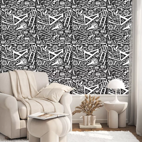 Behang Seamless pattern of bicycle parts. Vector image.