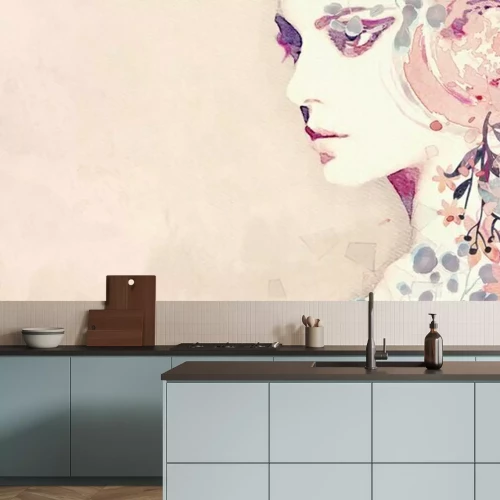 Fotobehang Een vrouwengezicht in een artistieke aquarelstijl