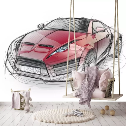 Sticker Rode moderne sportwagen schets