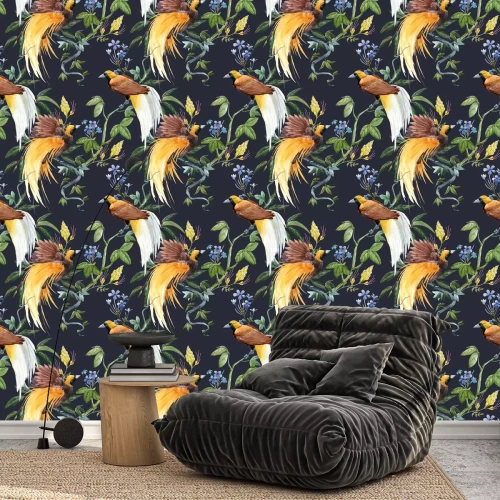 Behang Tropische vogels en planten