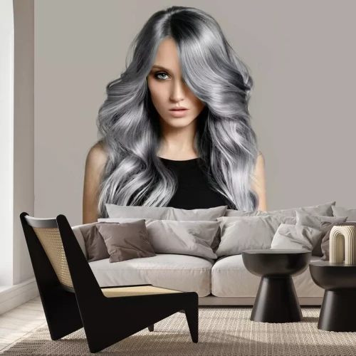 Fotobehang Kappersmodel met asblond haar