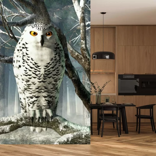 Fotobehang Sneeuwuil zit op een tak