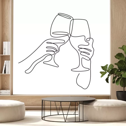 Sticker Cheering wine glasses continuous line vector illustration