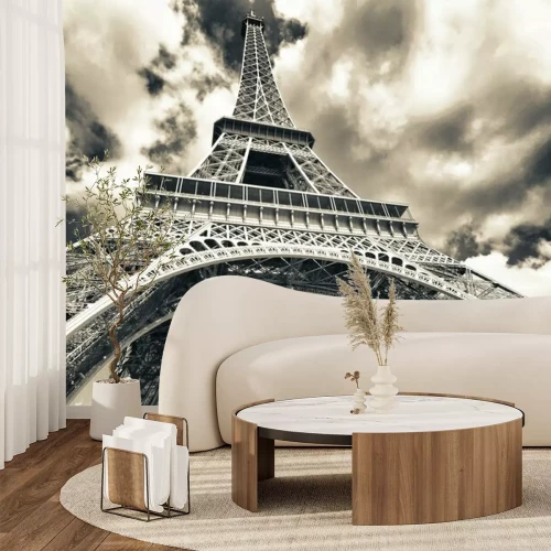 Fotobehang 3D Parijs en de Eiffeltoren van beneden