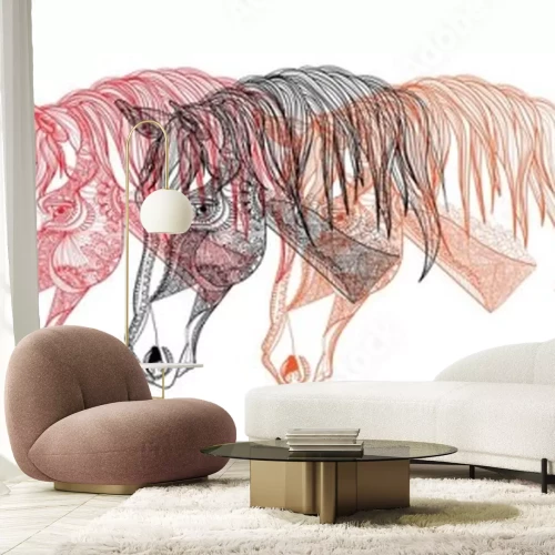 Sticker Drie paarden en decoratieve ornamenten