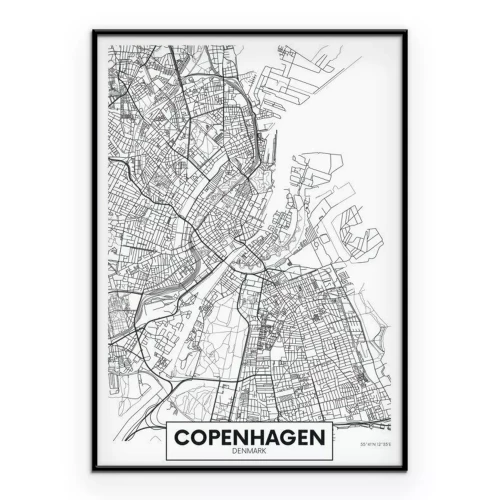 Poster Een schematische plattegrond van Kopenhagen