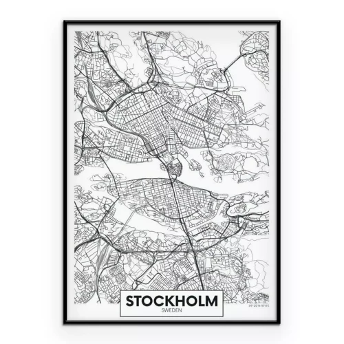 Poster Zwart-wit topografische kaart van Stockholm