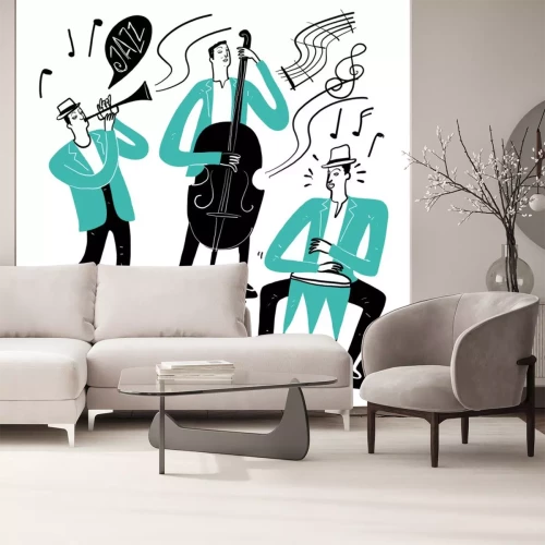 Sticker Hand drawing the musicians playing music. Vector Illustration doodle style.