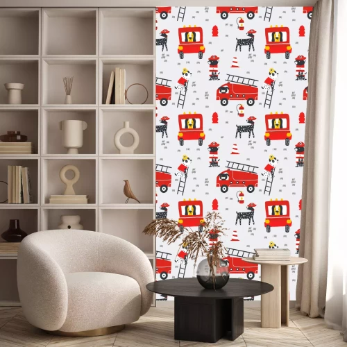 Behang Childish seamless pattern with fire dogs . Trendy scandinavian vector background. Perfect for kids apparel,fabric, textile, nursery decoration,wrapping paper