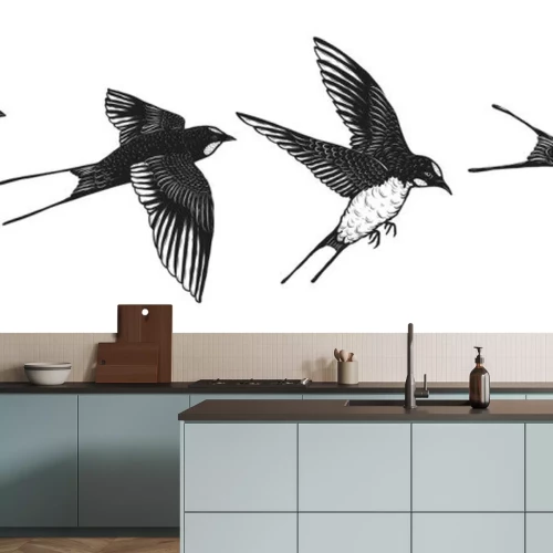 Sticker Zwart-wit tekening van zwaluwen in verschillende poses