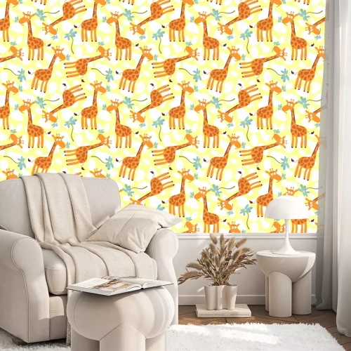 Behang Giraffen met blauwe bloemen