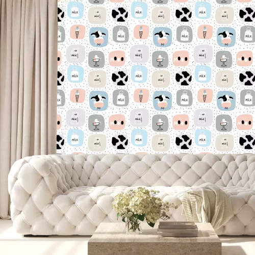 Behang Scandinavisch kindermozaïek met koeien