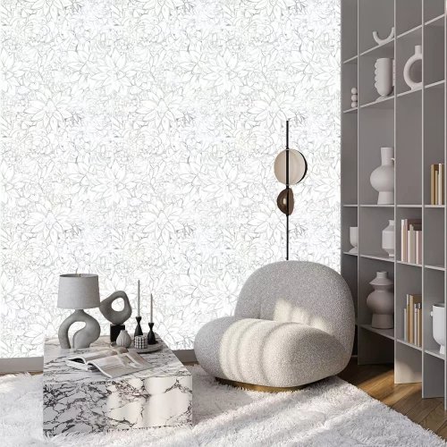 Behang Dessin bloemen geschetst met potlood