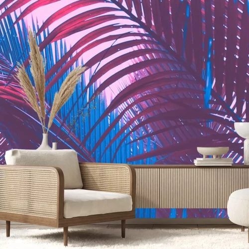 Sticker Bladeren van tropische planten in blauwviolette kleuren