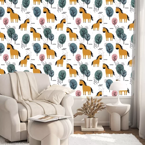 Behang Paarden voor kinderen in Scandinavische stijl