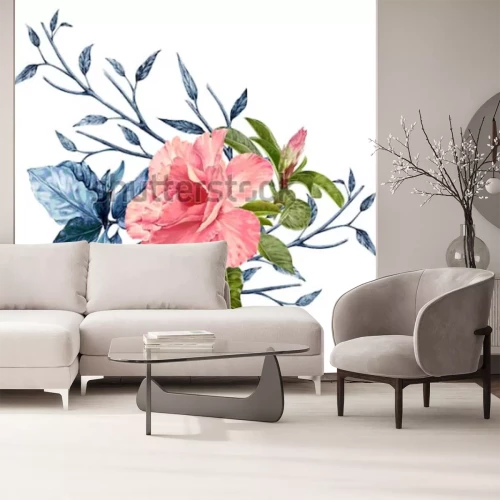 Sticker Vintage bloemen met blauwe bladeren