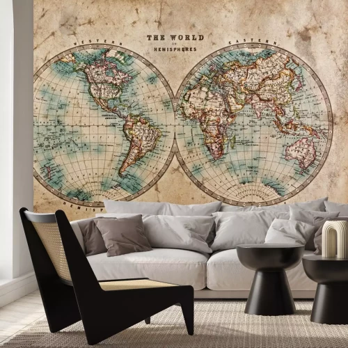 Fotobehang Oude hemisferische wereldkaart