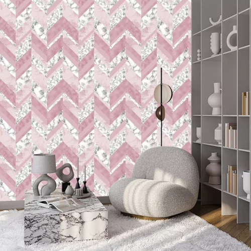 Behang Roze marmer met grijs