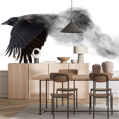 Sticker Een vliegende vogel die oplost in rook