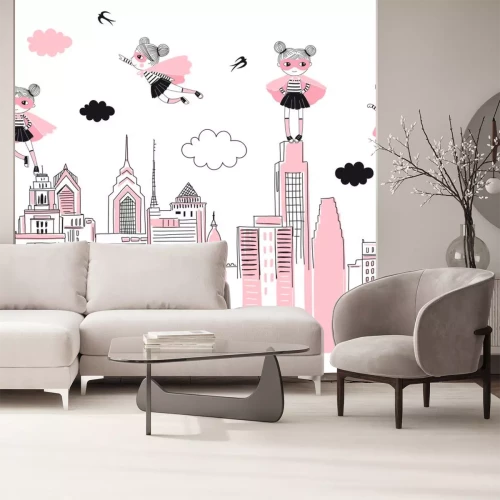 Sticker Superheld in de stad