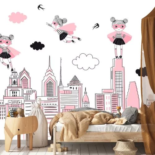 Sticker Superheld in de stad