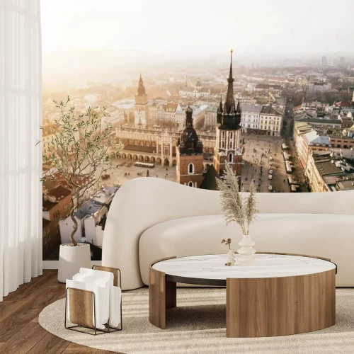 Fotobehang De Grote Markt van Krakau vanuit vogelperspectief