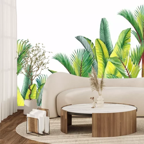 Sticker Tropical palm trees and banana leaves. Isolated watercolor background.