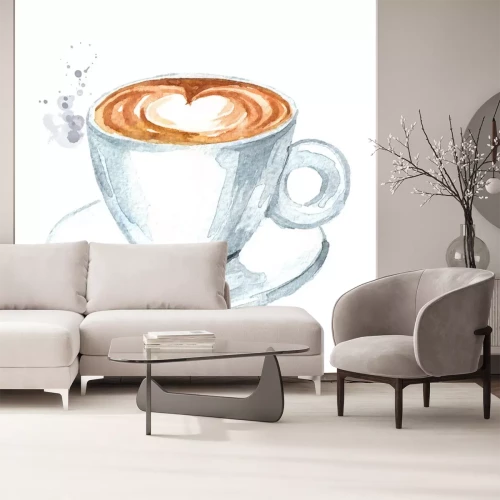 Sticker Een kopje koffie met een hart geschilderd in aquarel