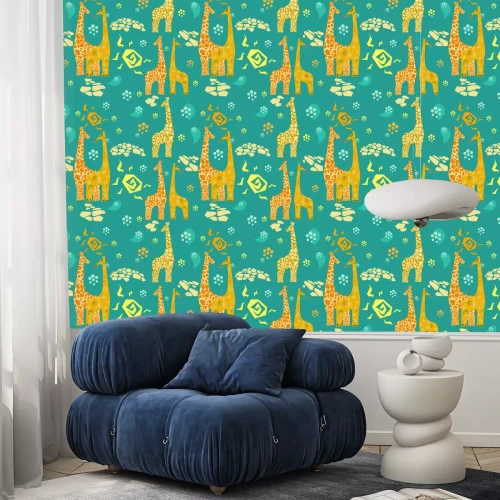 Behang Giraffen onder geometrische vormen